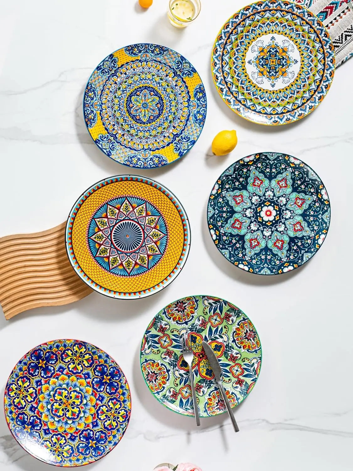 Dinner Plates Set of 6-10.5 Inch Large Ceramic Plates, Colorful Serving Dishes for Kitchen & Restaurant, Dishware, Microwave & O