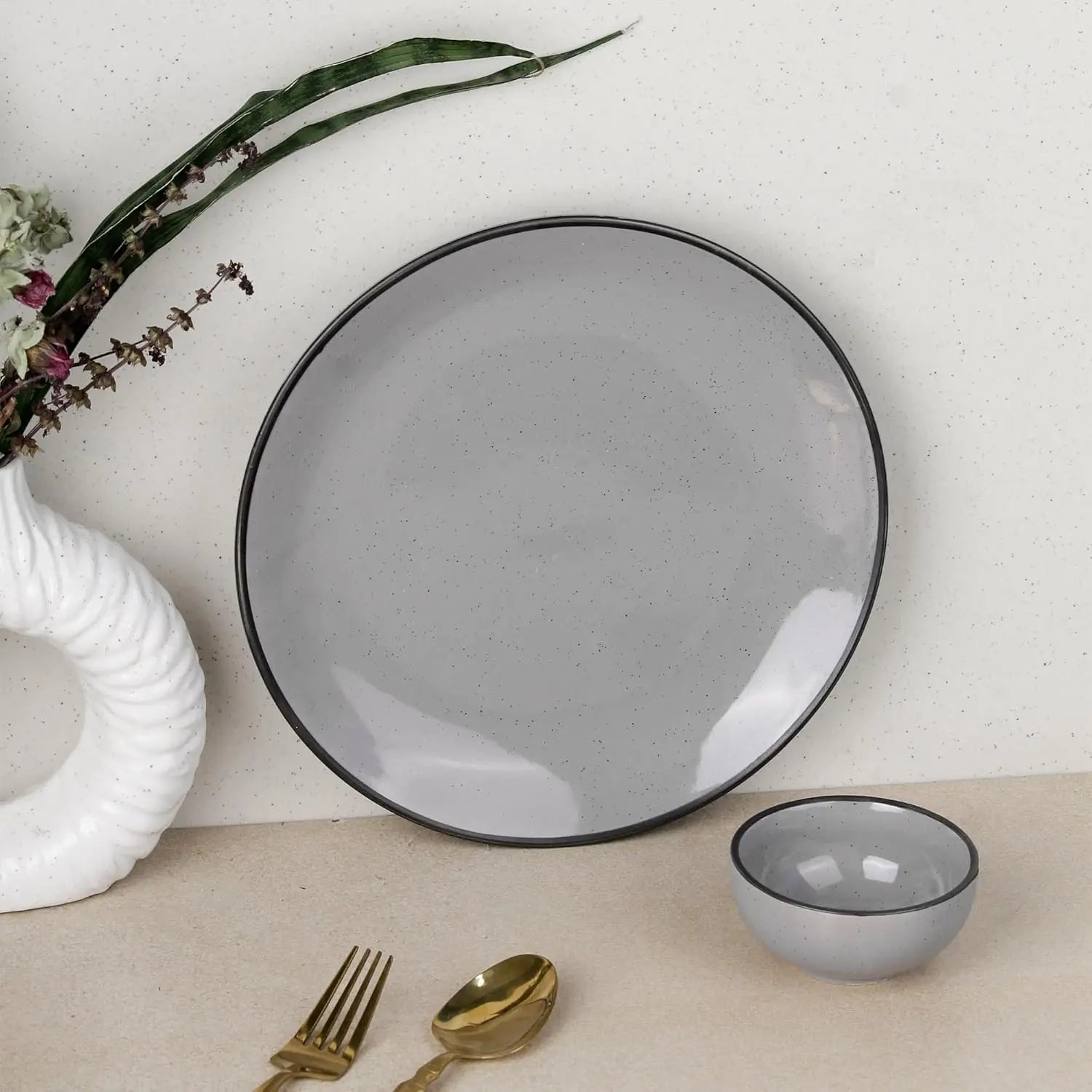 6 Full Dinner Plates, 6 Vegetable Bowls | Microwave & Dishwasher Safe | Ceramic Plate | Katori