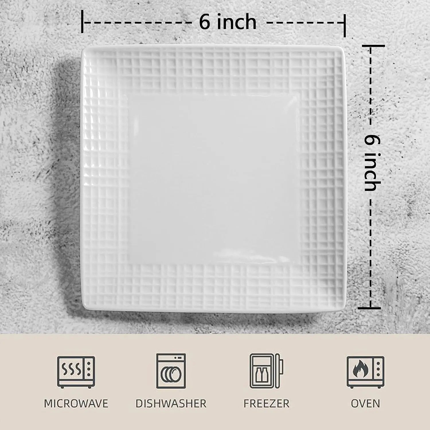 Ceramic Dessert Plates, Salad Plates Set of 6, 6 inch White Square Dinner Plates for Snack, Small Plates for Restaurant, Dishwas
