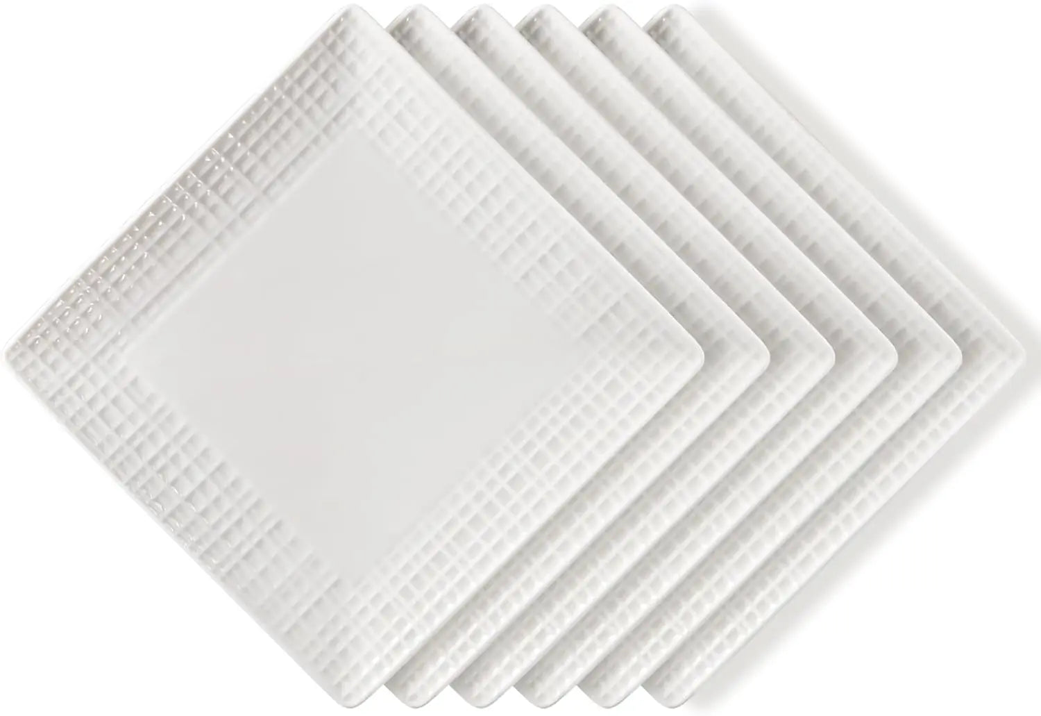 Ceramic Dessert Plates, Salad Plates Set of 6, 6 inch White Square Dinner Plates for Snack, Small Plates for Restaurant, Dishwas