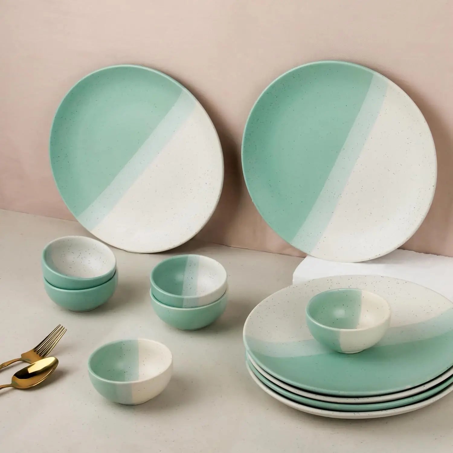 6 Full Dinner Plates, 6 Vegetable Bowls | Microwave & Dishwasher Safe | Ceramic Plate | Katori