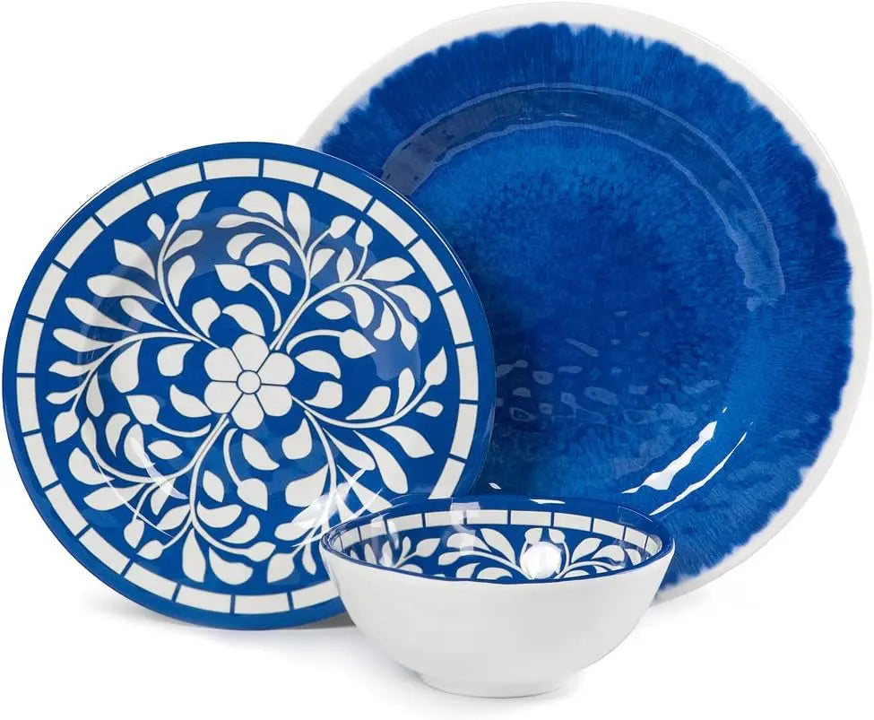 Melamine Dinnerware Set - 12 Pcs Dinner Dishes Set for Outdoor Use, Dishwasher Safe, Unbreakable, Blue