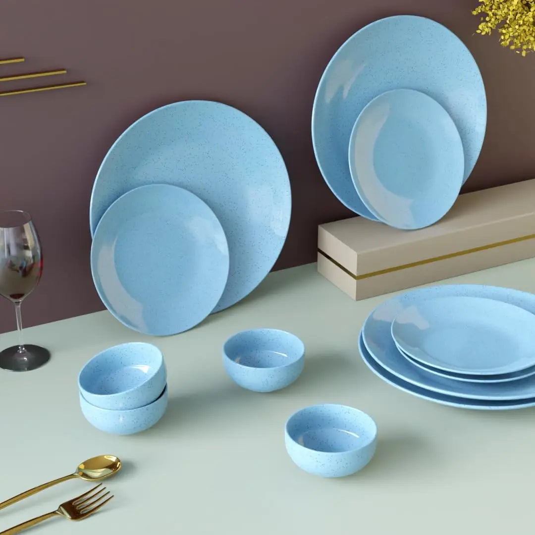 4 Full Dinner Plates, 4 Quarter Plates, 4 Vegetable Bowls | Microwave & Dishwasher Safe | Ceramic Plate | Katori