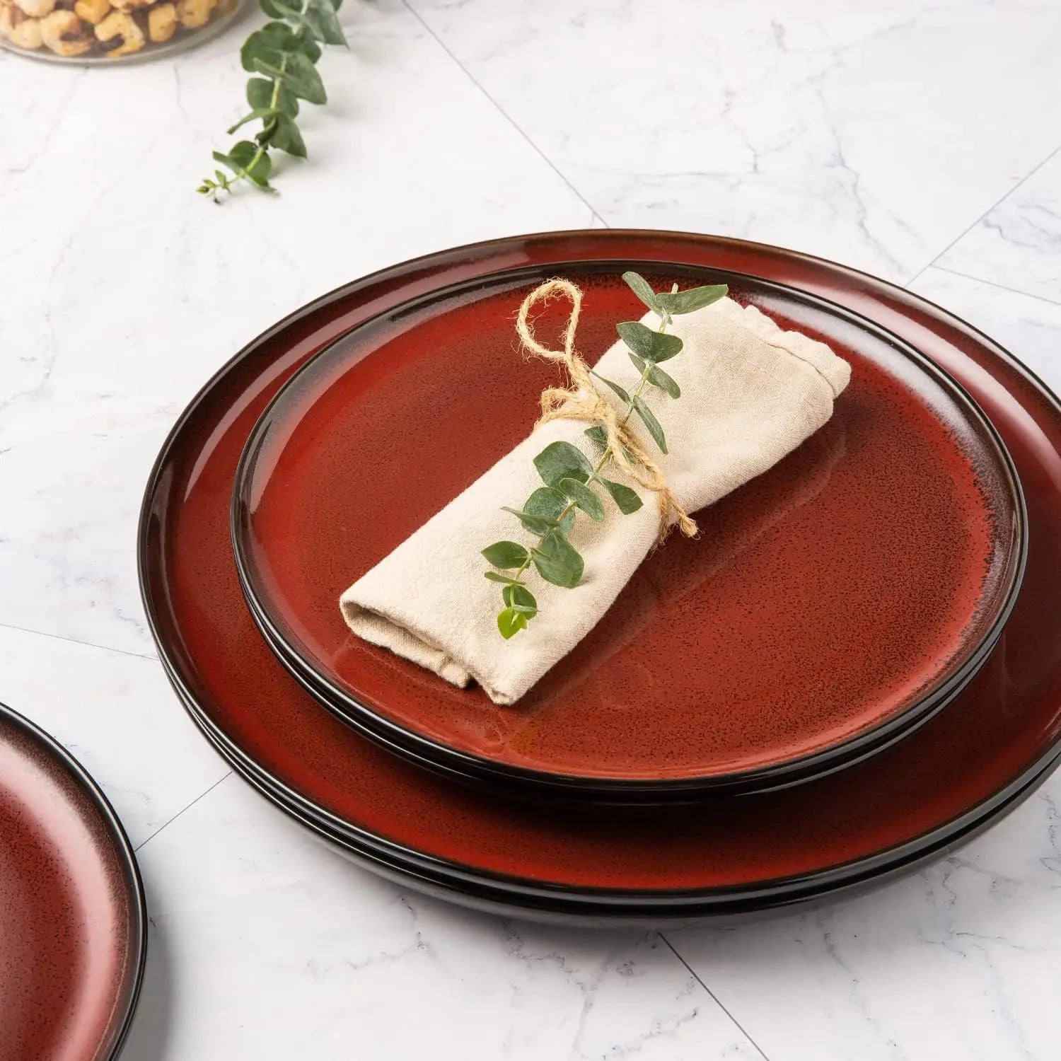 Ceramic Plates Set of 6, 8.5 Inch Reactive Glaze Light Weight Porcelain Salad Plates,Modern Shape Dinnerware Dishes Set for Micr