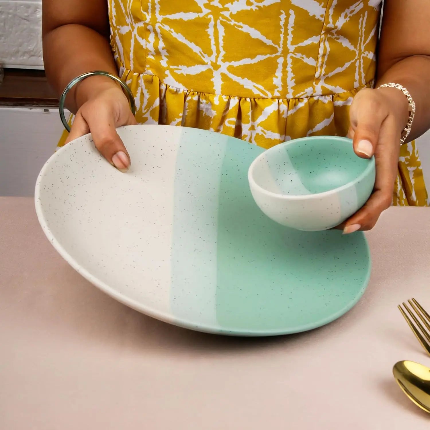 6 Full Dinner Plates, 6 Vegetable Bowls | Microwave & Dishwasher Safe | Ceramic Plate | Katori