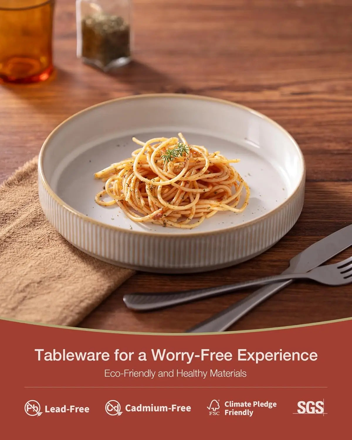 Star 8.25" Pasta Bowls, Large Dinner Bowls Set of 4, Salad Bowl Plates, Shallow Bowls for Eating, Cappuccino White