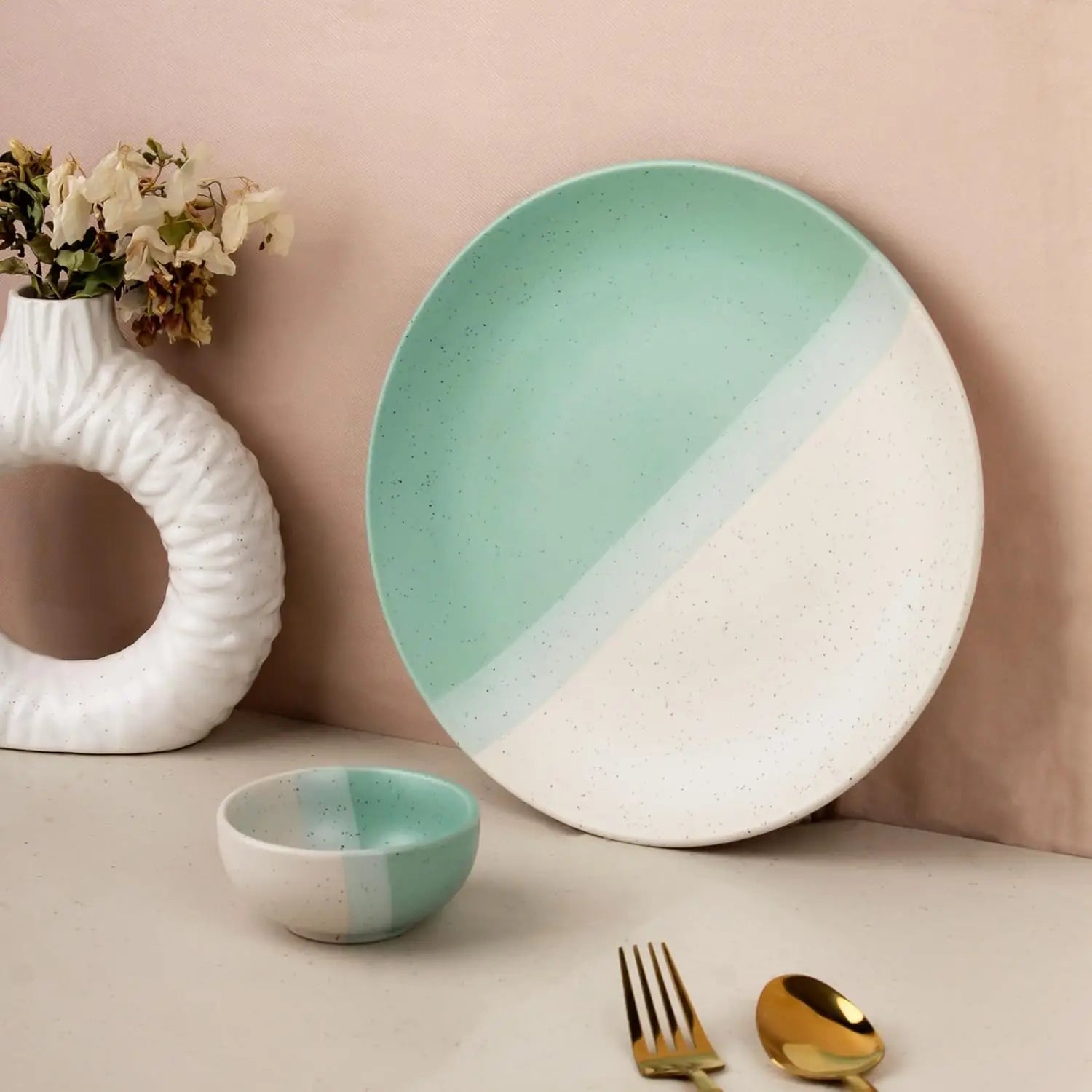 6 Full Dinner Plates, 6 Vegetable Bowls | Microwave & Dishwasher Safe | Ceramic Plate | Katori