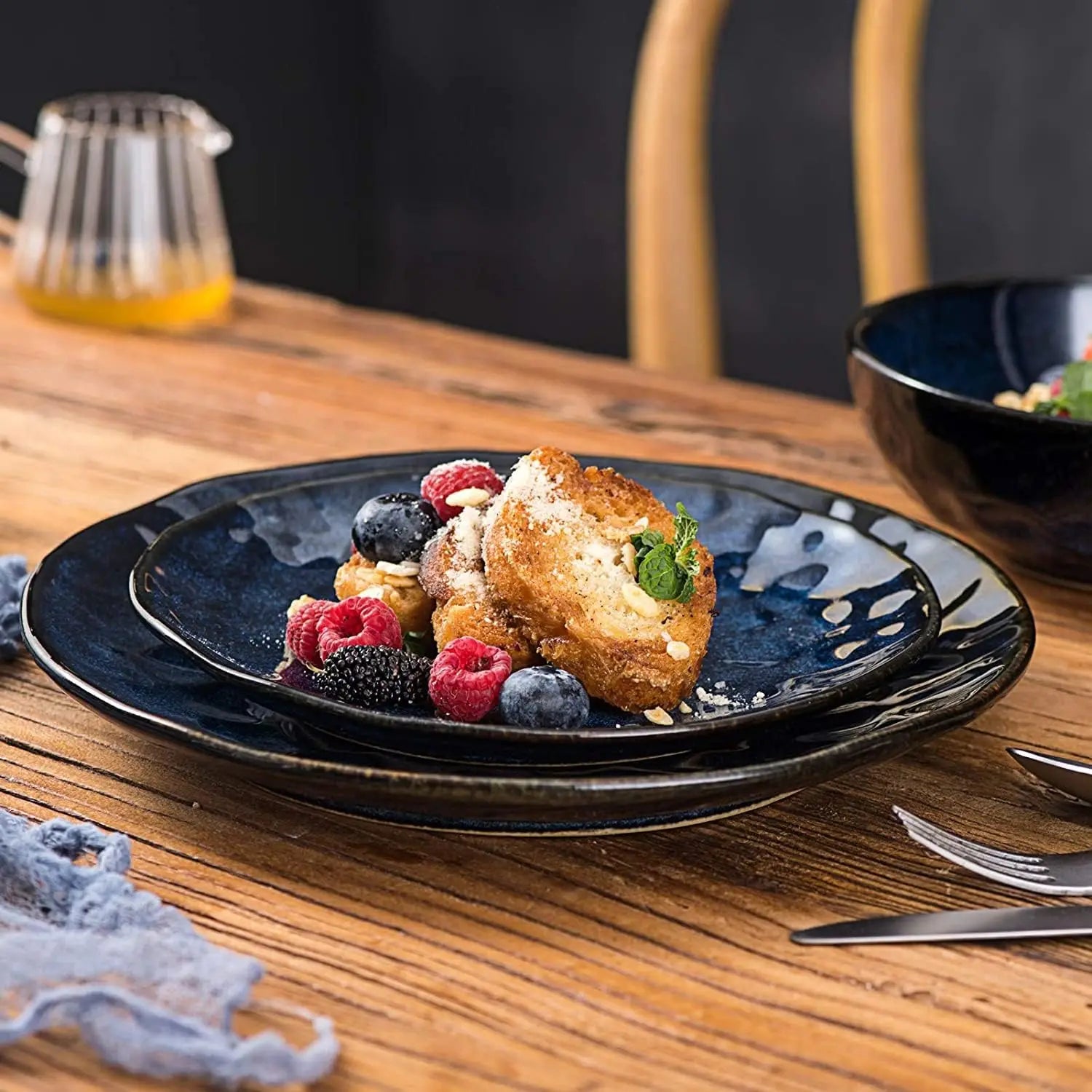 Ceramic Dessert Salad Plates, 8 Inch, Set of 6, Round, Microwave, Oven, and Dishwasher Safe, Scratch Resistant, Porcelain Fluted