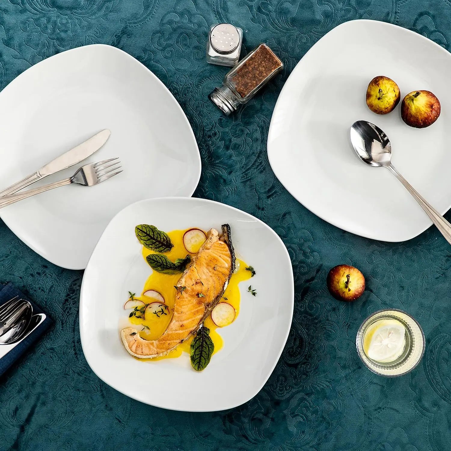 Elisa Series 6-Piece Porcelain Dinner Plate Set, Minimalist, Stackable, Dishwasher & Microwave Safe, 9.75 Inch Square Plates for