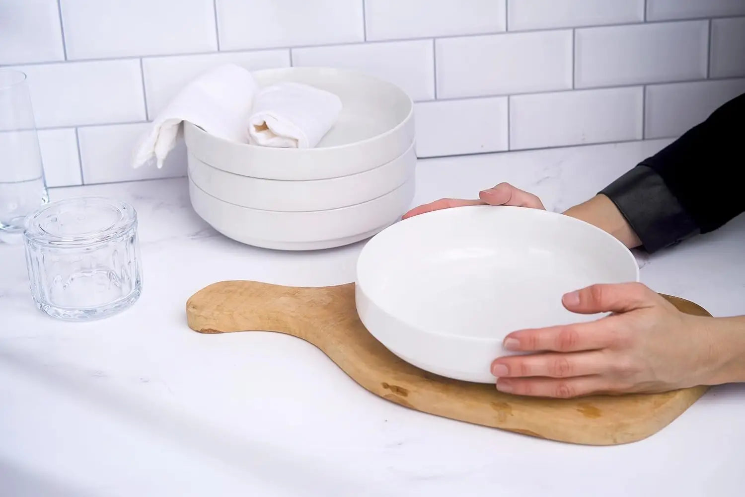 Pasta Bowl, Bowl Plate, Low Bowl, Plate Bowls, Ceramic Large Shallow Bowls, Microwave and Dishwasher Safe, Great for Soups and S