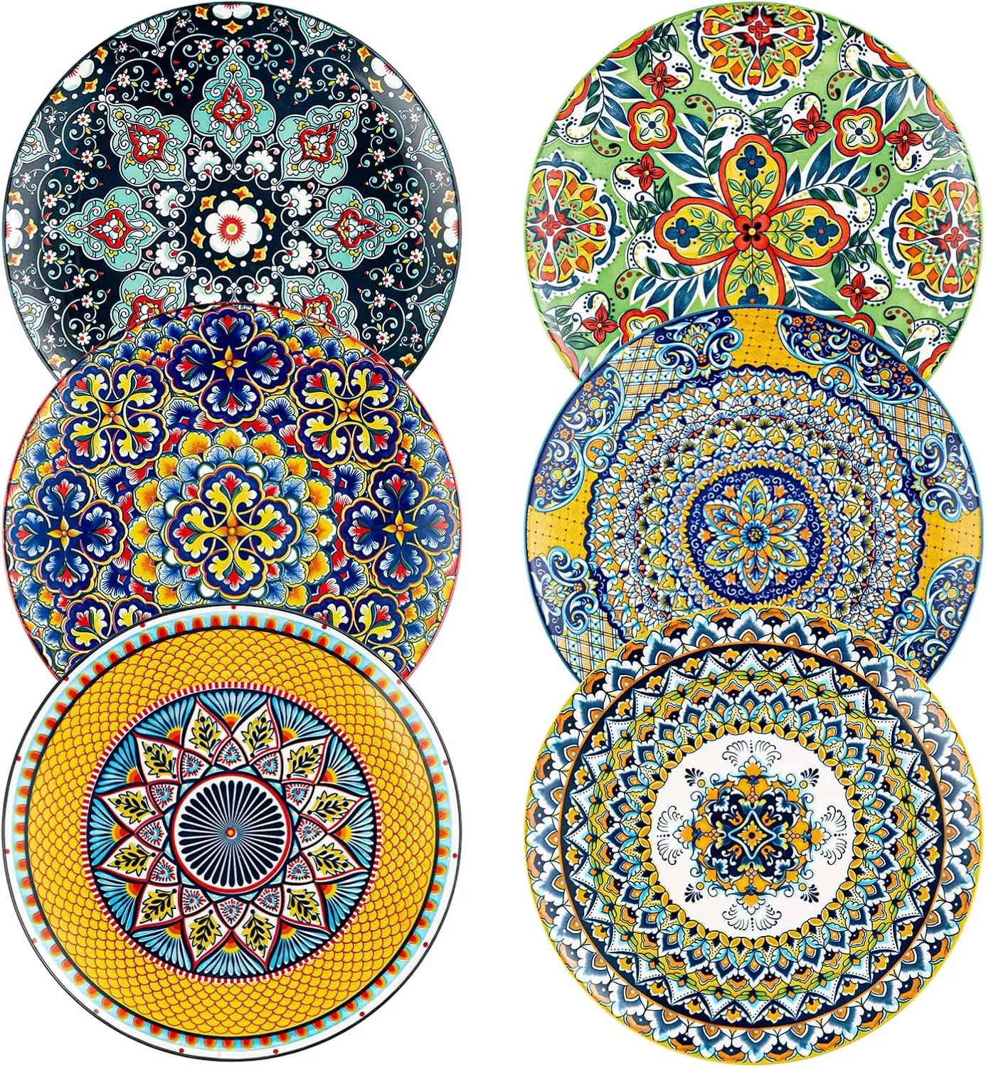 Dinner Plates Set of 6-10.5 Inch Large Ceramic Plates, Colorful Serving Dishes for Kitchen & Restaurant, Dishware, Microwave & O
