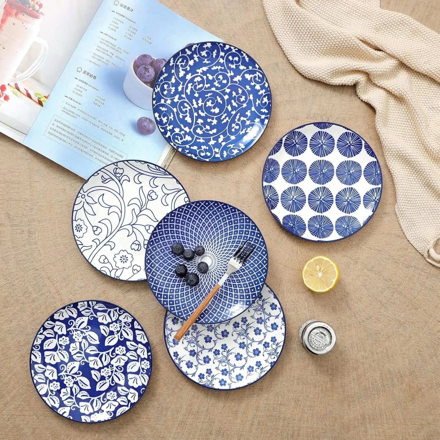 Ceramic Dessert Plates Set of 6, Small Salad Plates 6 Inch Appetizer Plates Kitchen, Mini Dinner Plates Cake Snacks Side Dish, M