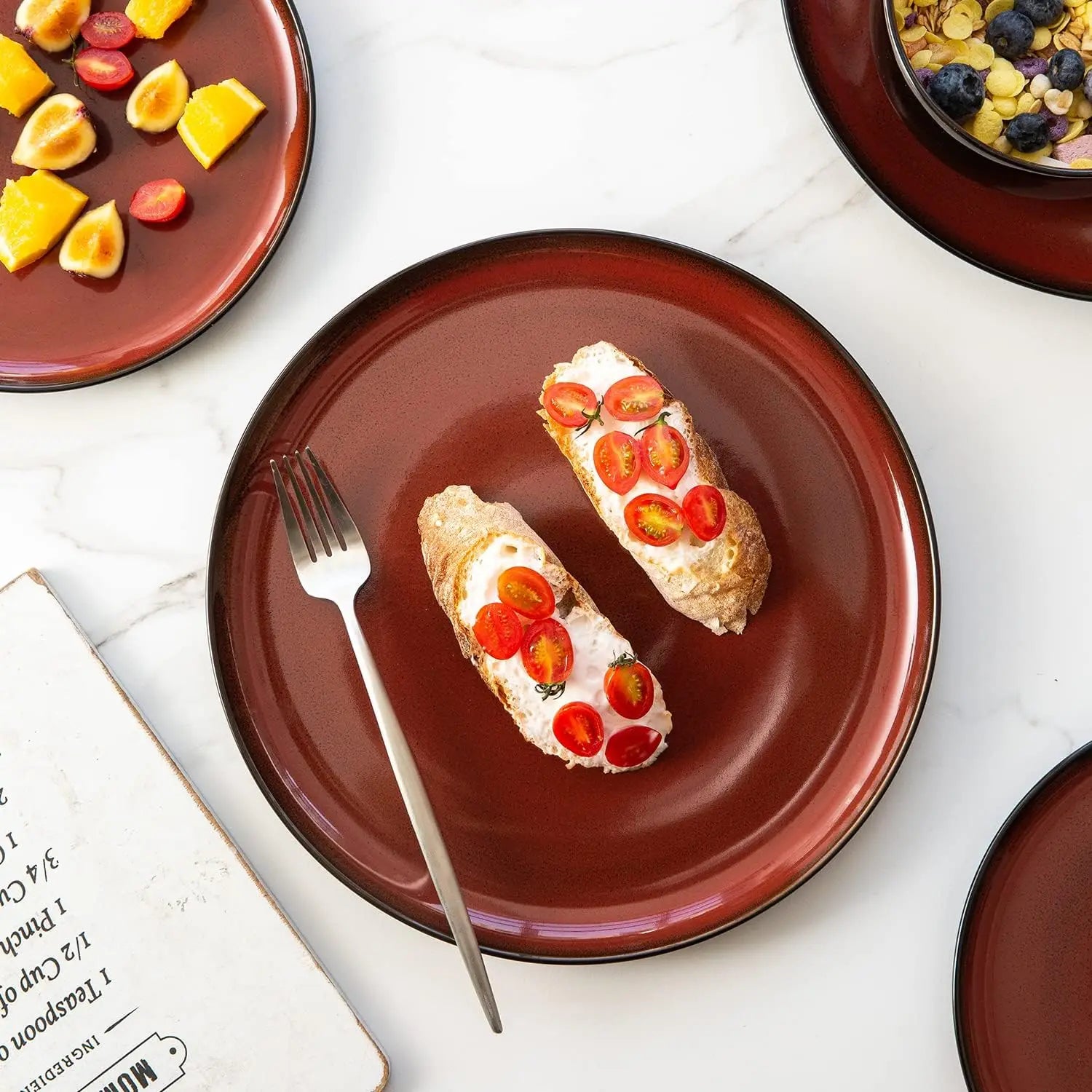 Ceramic Plates Set of 6, 8.5 Inch Reactive Glaze Light Weight Porcelain Salad Plates,Modern Shape Dinnerware Dishes Set for Micr