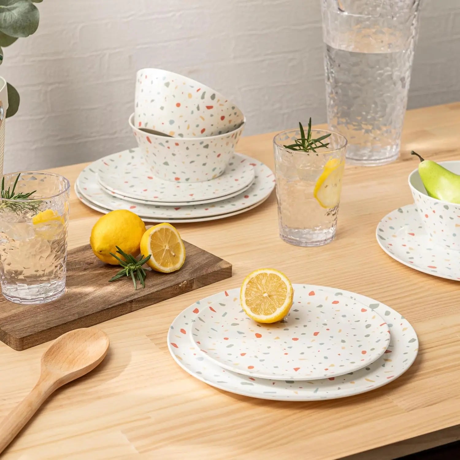 White Confetti | Lightweight, Durable, BPA-Free | Dishwasher Safe Dish Set for Indoor & Outdoor Use - Perfect for Camping, BBQs