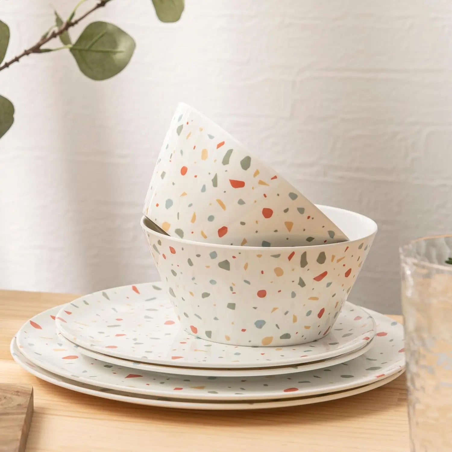 White Confetti | Lightweight, Durable, BPA-Free | Dishwasher Safe Dish Set for Indoor & Outdoor Use - Perfect for Camping, BBQs