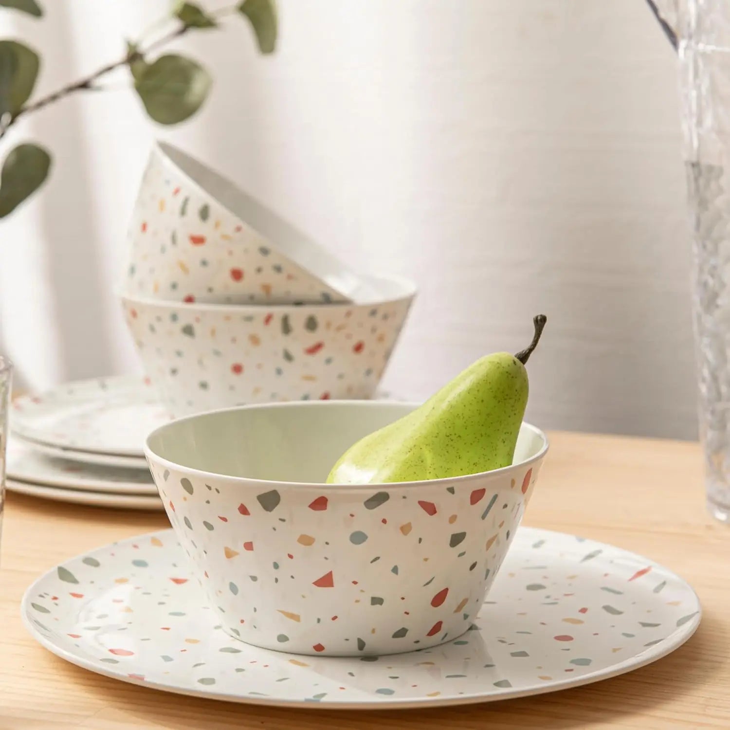 White Confetti | Lightweight, Durable, BPA-Free | Dishwasher Safe Dish Set for Indoor & Outdoor Use - Perfect for Camping, BBQs