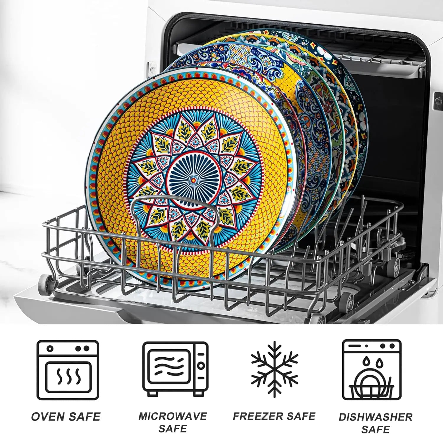 Dinner Plates Set of 6-10.5 Inch Large Ceramic Plates, Colorful Serving Dishes for Kitchen & Restaurant, Dishware, Microwave & O