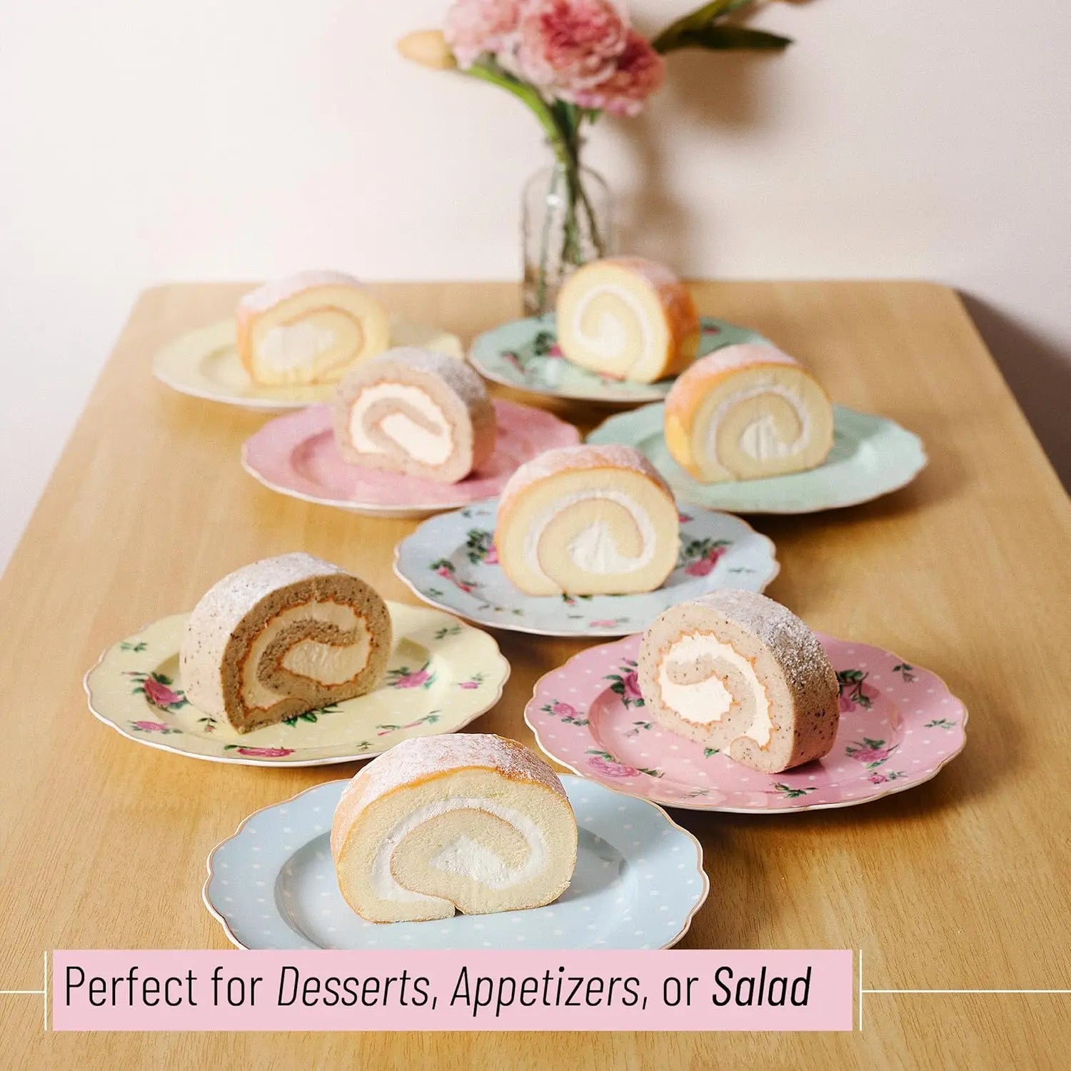 Porcelain Floral Plates, Royal Dessert Plates, 8 inch, Set of 8, Appetizer Plates, Floral Plates, Salad Plates, Small Plates, S