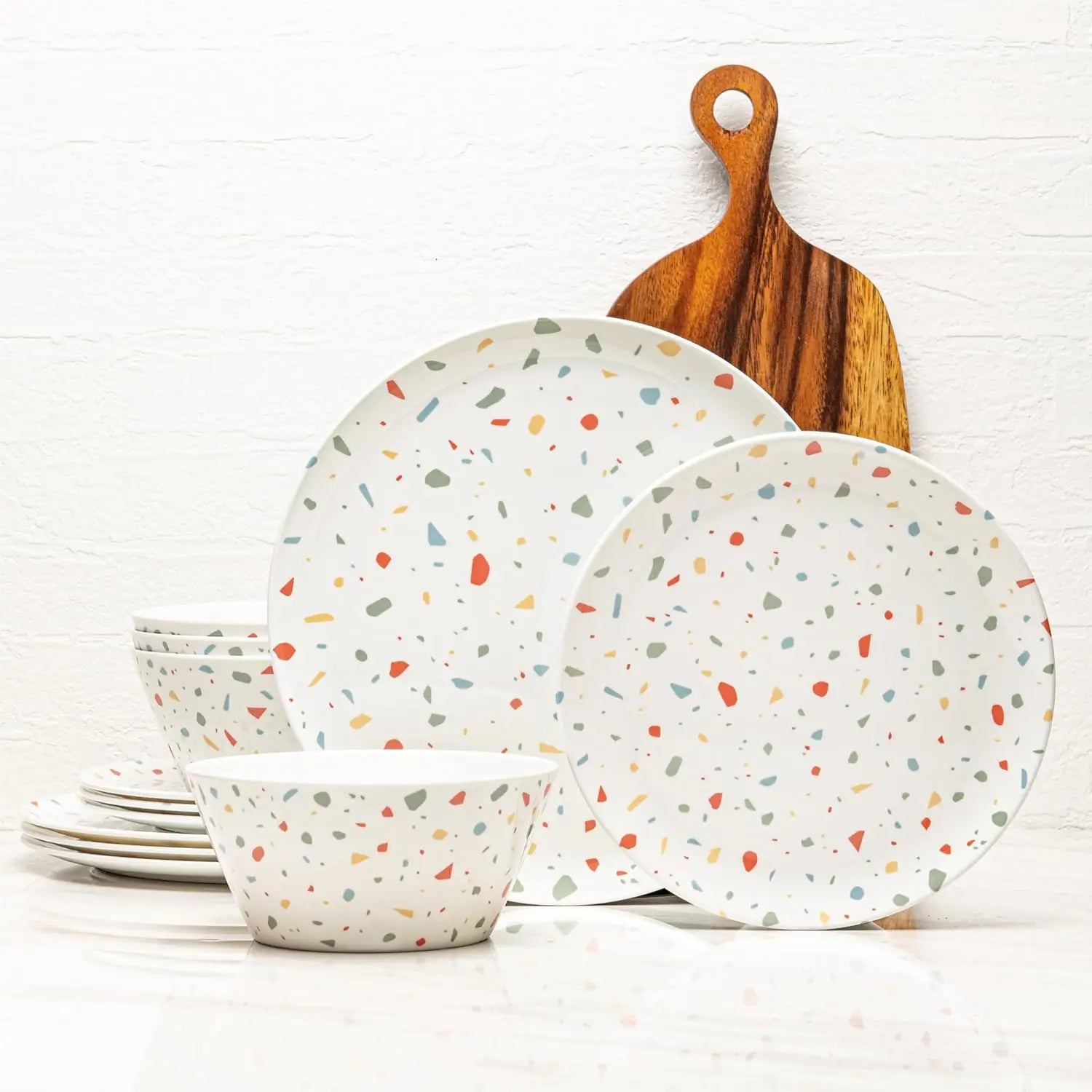 White Confetti | Lightweight, Durable, BPA-Free | Dishwasher Safe Dish Set for Indoor & Outdoor Use - Perfect for Camping, BBQs