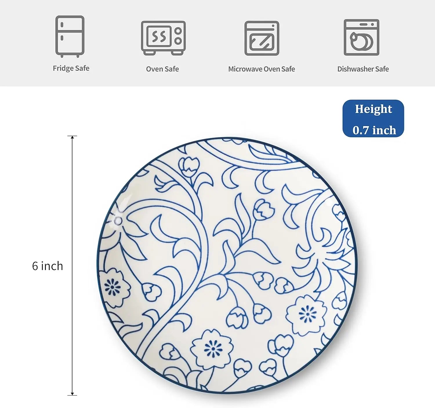 Ceramic Dessert Plates Set of 6, Small Salad Plates 6 Inch Appetizer Plates Kitchen, Mini Dinner Plates Cake Snacks Side Dish, M