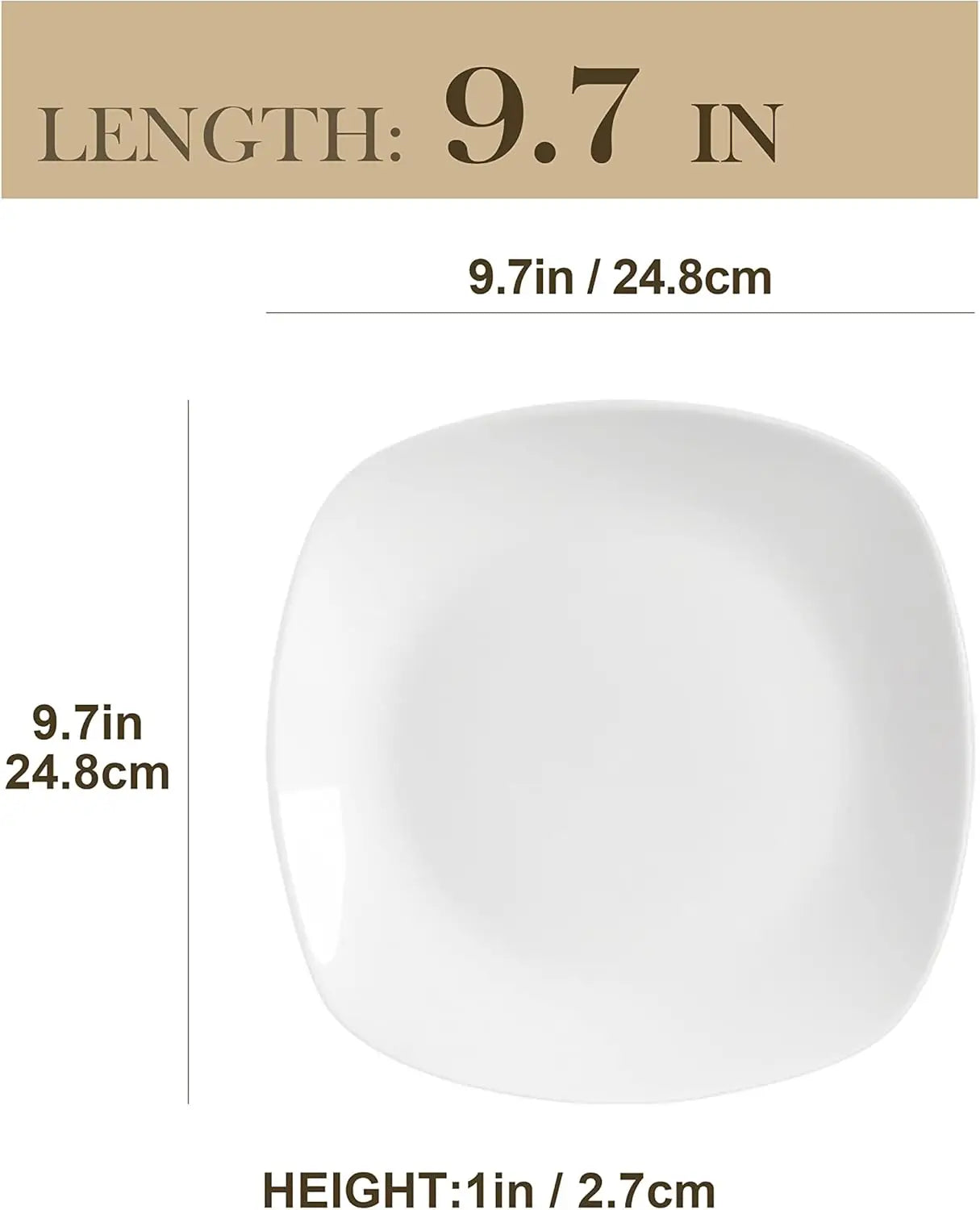 Elisa Series 6-Piece Porcelain Dinner Plate Set, Minimalist, Stackable, Dishwasher & Microwave Safe, 9.75 Inch Square Plates for