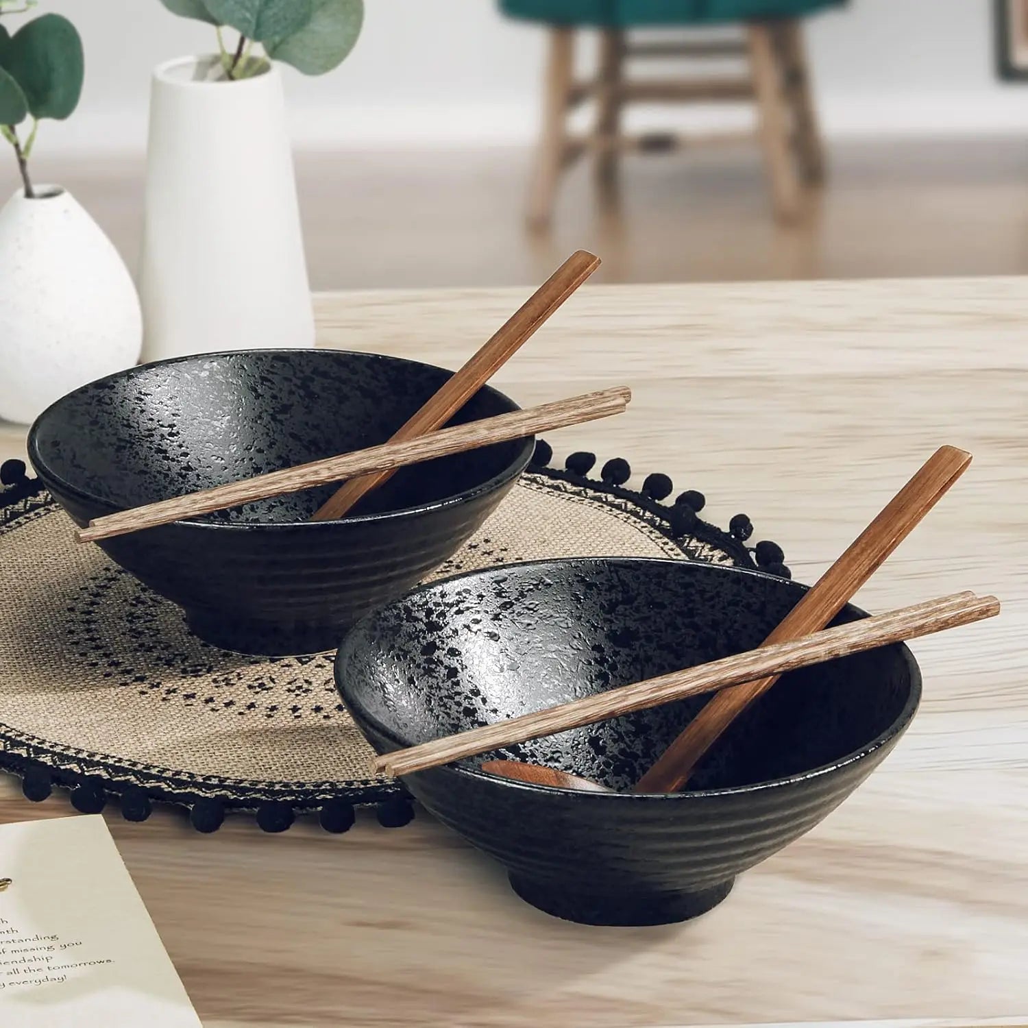 Japanese Noodles Bowls Dinner Sets for Pasta Soup Pho Mixing Salad Dishes Snack cereal Food with Spoons Chopsticks Kit 1000 Ml f