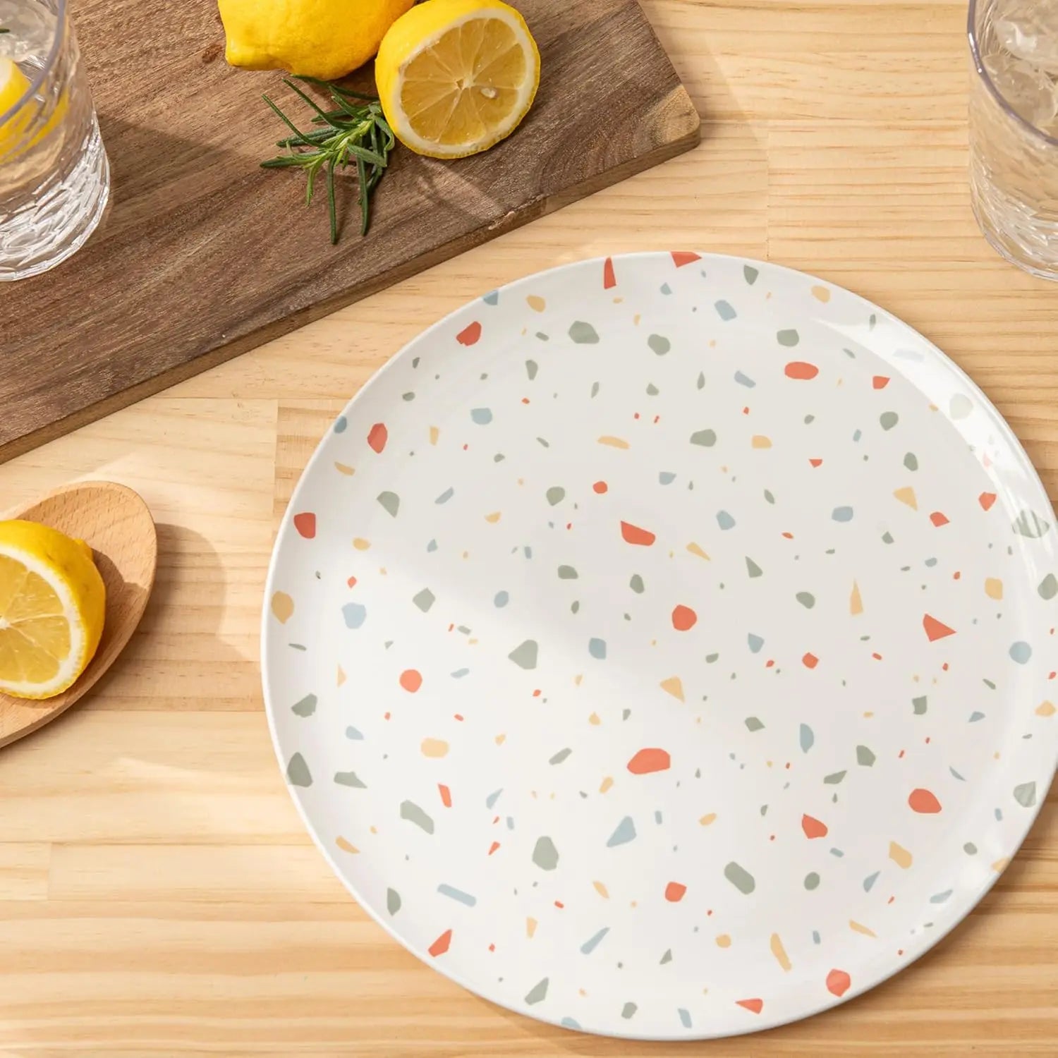 White Confetti | Lightweight, Durable, BPA-Free | Dishwasher Safe Dish Set for Indoor & Outdoor Use - Perfect for Camping, BBQs