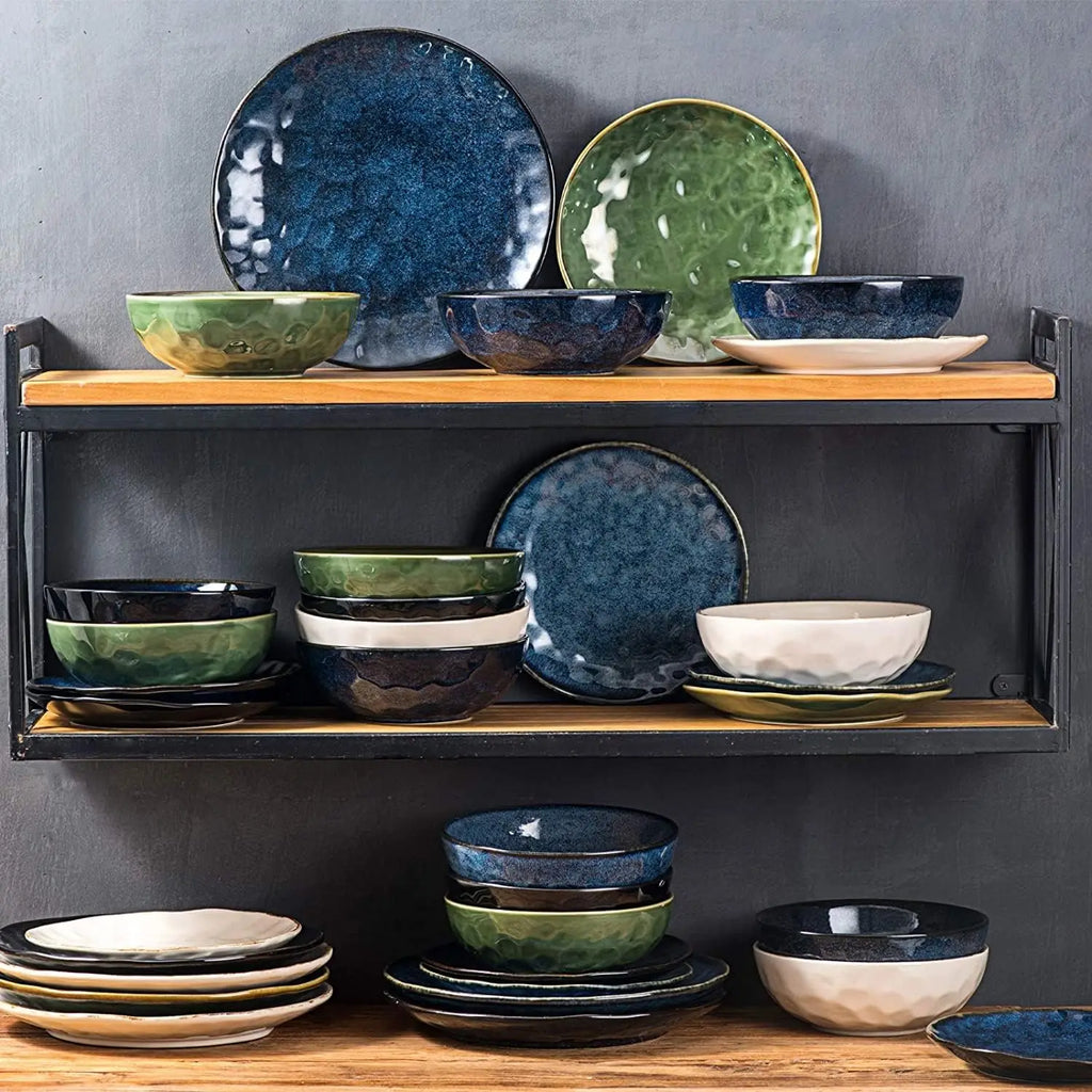 Ceramic Dessert Salad Plates, 8 Inch, Set of 6, Round, Microwave, Oven, and Dishwasher Safe, Scratch Resistant, Porcelain Fluted
