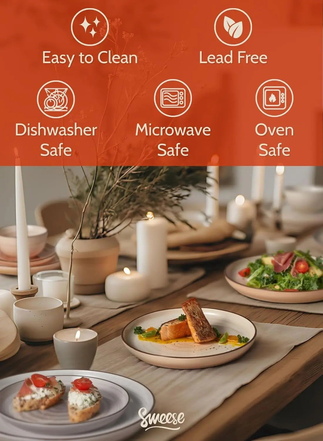 7.4 Inch Porcelain Dessert Plates – Set of 6, Dishwasher & Oven Safe