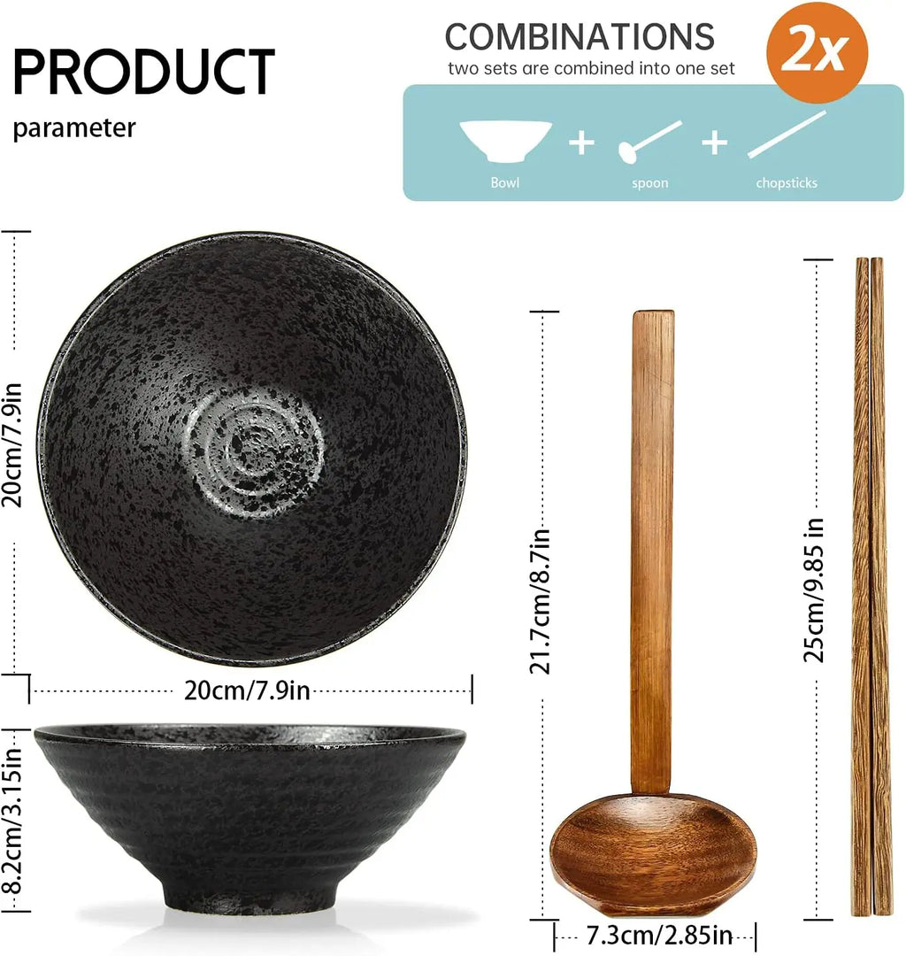 Japanese Noodles Bowls Dinner Sets for Pasta Soup Pho Mixing Salad Dishes Snack cereal Food with Spoons Chopsticks Kit 1000 Ml f