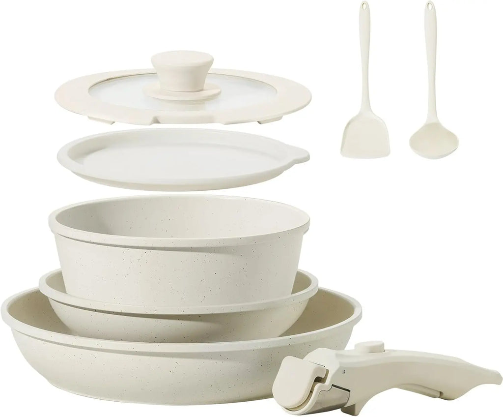 8-Piece Ceramic Cookware Set – Non-Stick Pots & Pans with Detachable Handle, Induction Ready