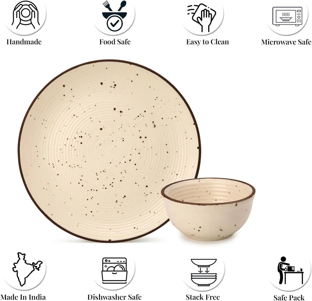 House Solid Handcrafted Stoneware Ceramic Dinner Set, 12 Pieces Dish Set Serving for 6, Microwave and Dishwasher Safe, Bone-ash