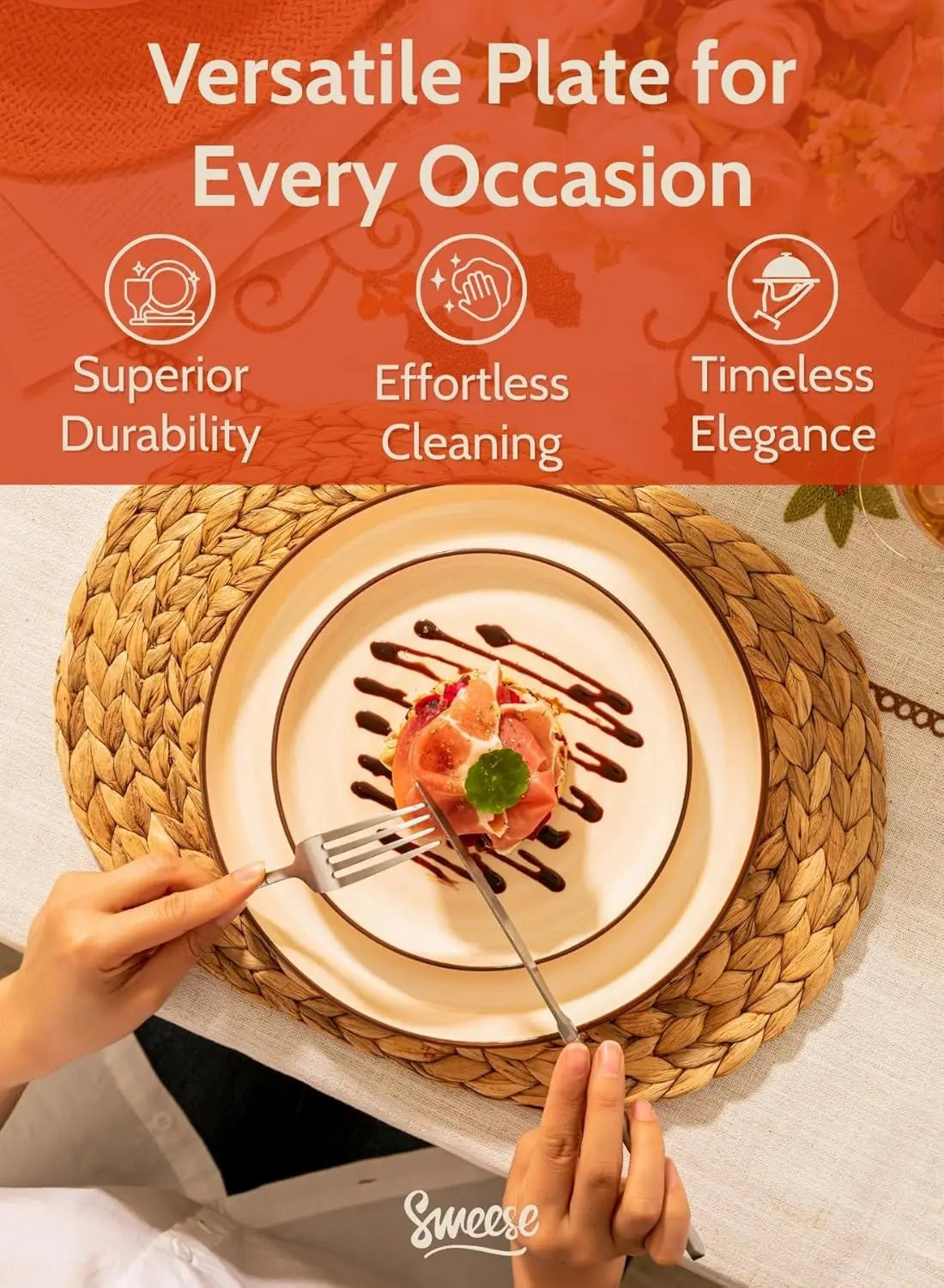 7.4 Inch Porcelain Dessert Plates – Set of 6, Dishwasher & Oven Safe