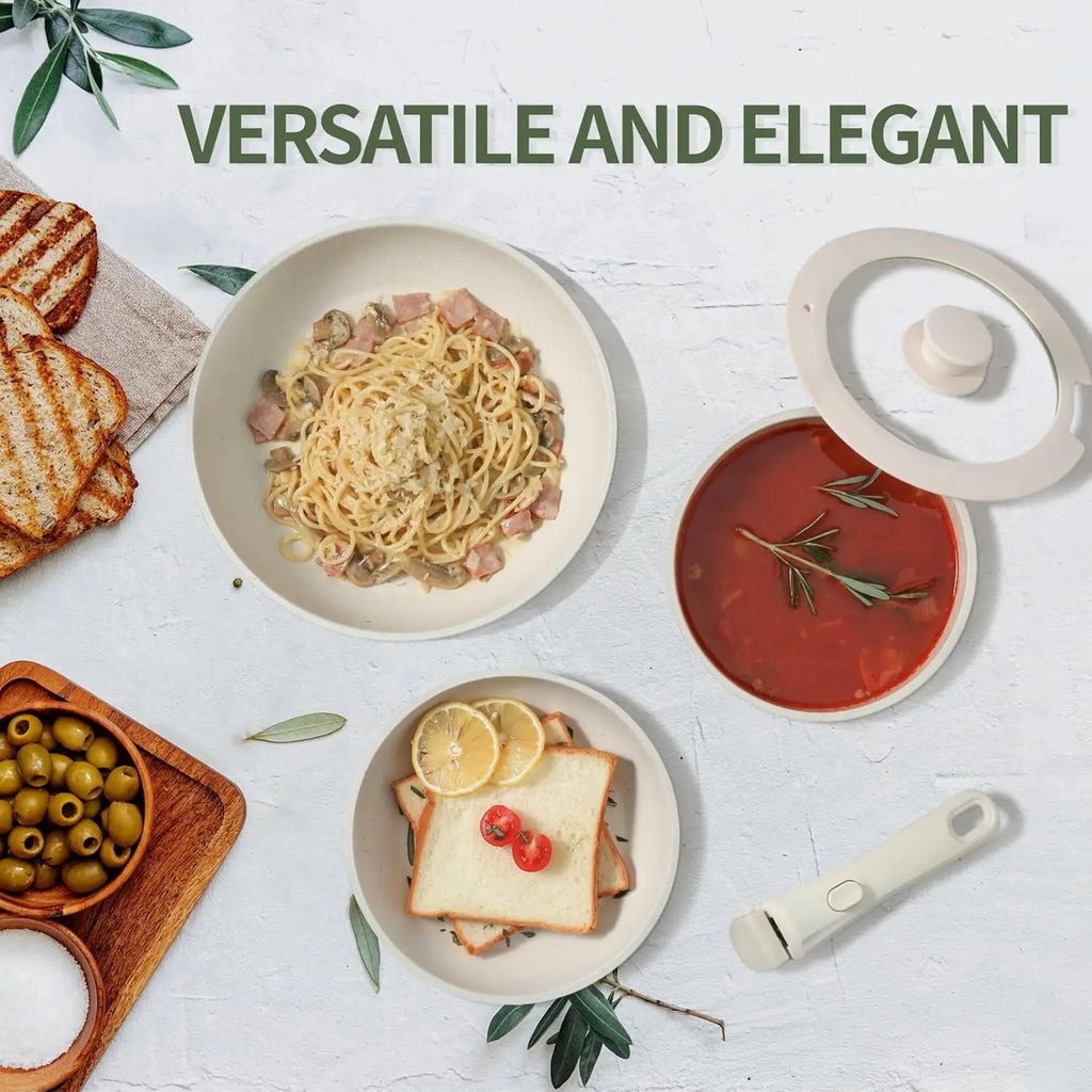 8-Piece Ceramic Cookware Set – Non-Stick Pots & Pans with Detachable Handle, Induction Ready