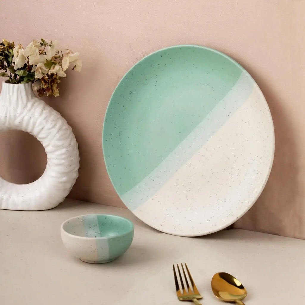 6 Full Dinner Plates, 6 Vegetable Bowls | Microwave & Dishwasher Safe | Ceramic Plate | Katori