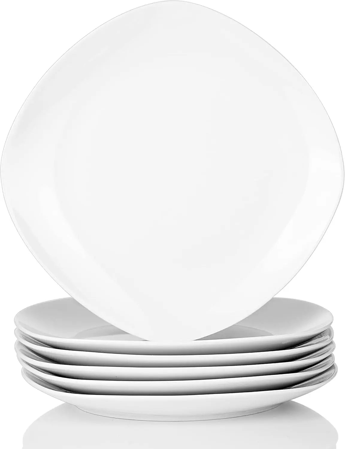 Elisa Series 6-Piece Porcelain Dinner Plate Set, Minimalist, Stackable, Dishwasher & Microwave Safe, 9.75 Inch Square Plates for