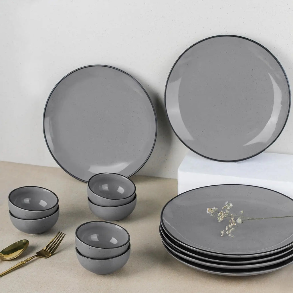 6 Full Dinner Plates, 6 Vegetable Bowls | Microwave & Dishwasher Safe | Ceramic Plate | Katori